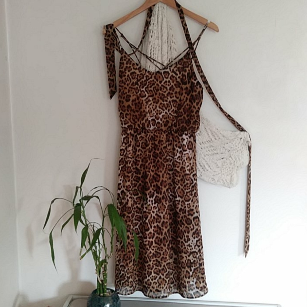 Leopard Print Strappy Midi Dress with belt